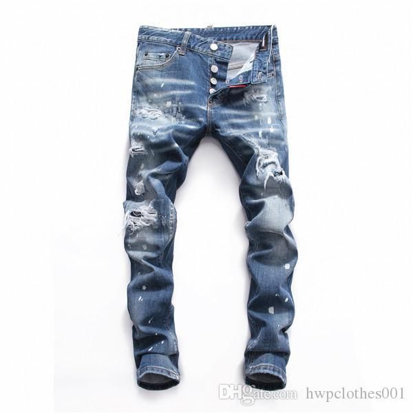 new fashion mens designer brand motorcycle jeans skinny ripped destroyed stretch slim fit hop hop pants with holes for mens joggers jeans, Blue
new fashion mens designer brand motorcycle jeans skinny ripped destroyed stretch slim fit hop hop pants with holes for mens joggers jeans, Blue