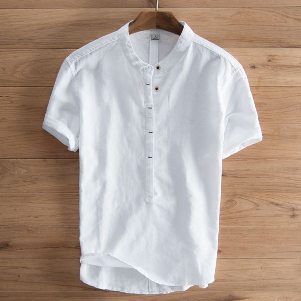 men's shirt with bottons short sleeve summer casual white blue navy gray linen cotton shirts for men new arrival, White;black
men's shirt with bottons short sleeve summer casual white blue navy gray linen cotton shirts for men new arrival, White;black