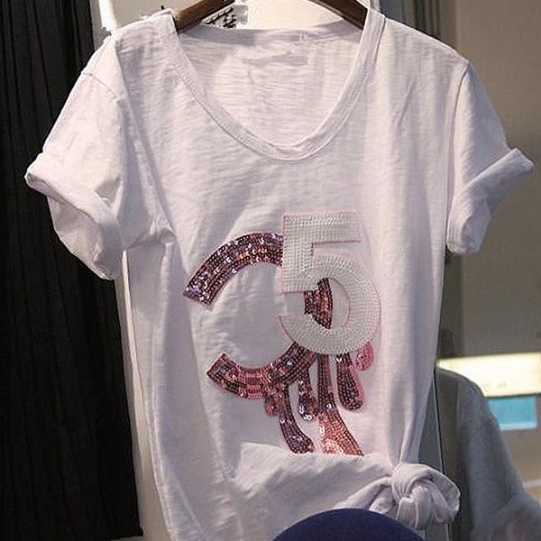 women white t shirt letter casual short sleeve sequined t-shirt fashion tee femme lady clothes
women white t shirt letter casual short sleeve sequined t-shirt fashion tee femme lady clothes