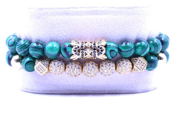 8mm 2pcs/set tjh4234 gold elastic adjusted nature malachite bead micro pave cz zircon cubic zirconia tube bracelet, Black
8mm 2pcs/set tjh4234 gold elastic adjusted nature malachite bead micro pave cz zircon cubic zirconia tube bracelet, Black