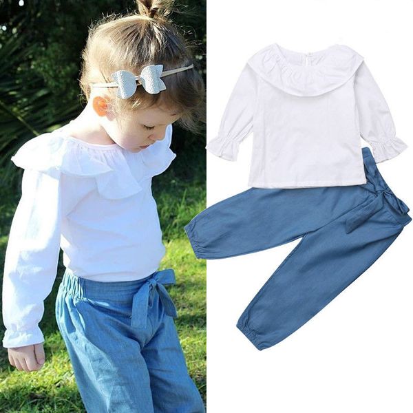 2018 newly fashion pretty toddler baby girls clothes sets ruffles long sleeve pullover white +bow blue pants 1-6y
2018 newly fashion pretty toddler baby girls clothes sets ruffles long sleeve pullover white +bow blue pants 1-6y