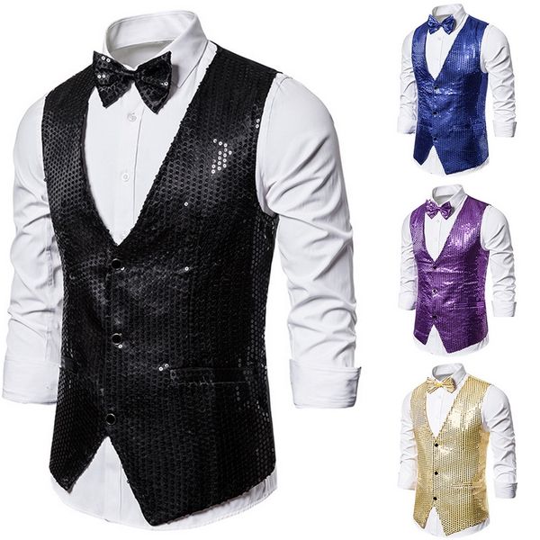 fashion shiny vest men chalecos para hombre bow tie dot design fit slim gorgeous chaleco hombre party waistcoat paillette gilet, Black;white
fashion shiny vest men chalecos para hombre bow tie dot design fit slim gorgeous chaleco hombre party waistcoat paillette gilet, Black;white