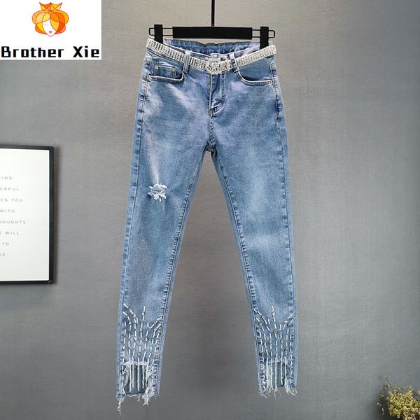 jeans women's fashion 2020 spring and summer new elasticity slim fit hand-studded diamond tassels skinny denim pencil pants jean, Blue
jeans women's fashion 2020 spring and summer new elasticity slim fit hand-studded diamond tassels skinny denim pencil pants jean, Blue