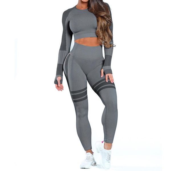 2pcs seamless crop yoga set gym push up hip leggings & women activewear workout long sleeve running fitness sportswear set, Gray
2pcs seamless crop yoga set gym push up hip leggings & women activewear workout long sleeve running fitness sportswear set, Gray