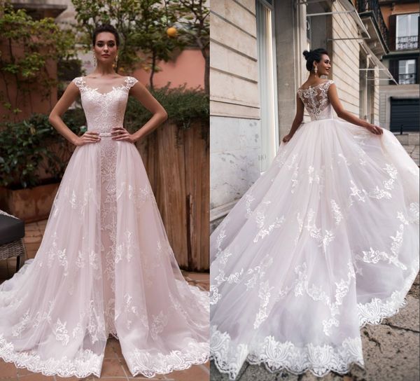 2021 luxury cap sleeve mermaid wedding dresses with long detachable train lace applique sheer neck backless vestidos de novia plus size, White
2021 luxury cap sleeve mermaid wedding dresses with long detachable train lace applique sheer neck backless vestidos de novia plus size, White