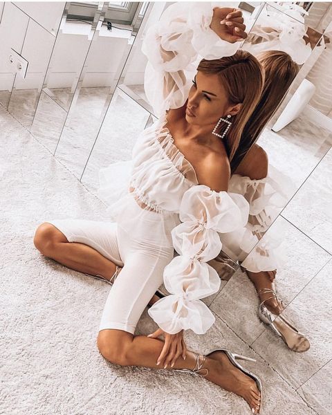 white off shoulder crop 2019 women see through slash neck puff long sleeve peplum mesh patchwork organza ruffle blouse
white off shoulder crop 2019 women see through slash neck puff long sleeve peplum mesh patchwork organza ruffle blouse
