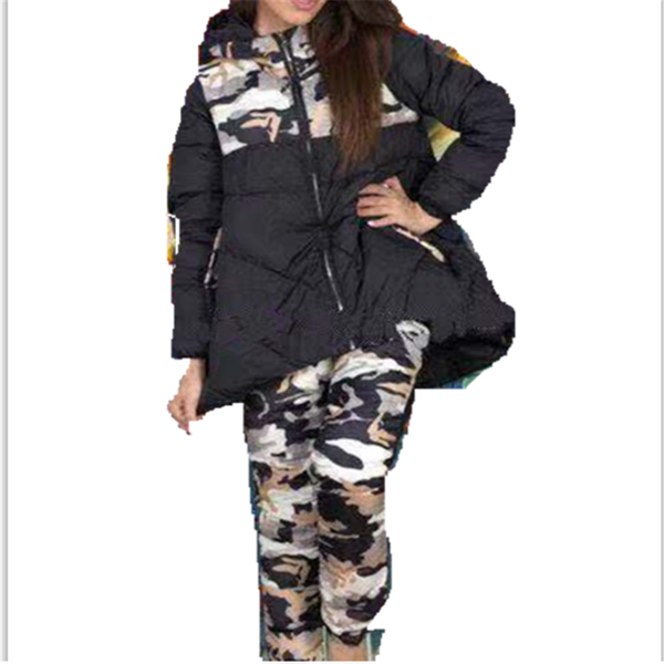 fashion women's cotton suit casual trousers down trousers long cotton jacket camouflage suit, Black
fashion women's cotton suit casual trousers down trousers long cotton jacket camouflage suit, Black