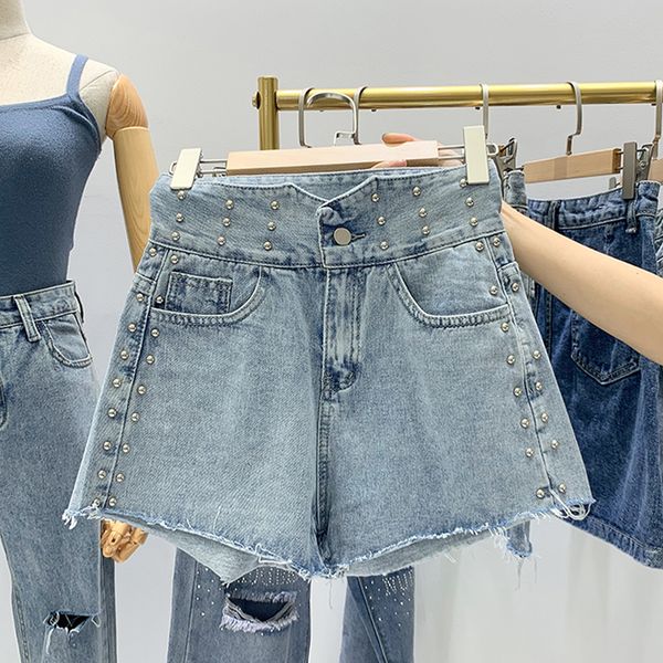 fmfssom new summer tassel rivet high waist women denim jeans casual straight button bottoms korean short female shorts, Blue
fmfssom new summer tassel rivet high waist women denim jeans casual straight button bottoms korean short female shorts, Blue