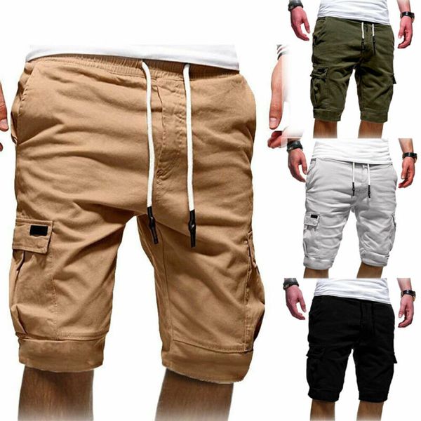 

summer men's casual comfy shorts baggy gym sport jogger elastic waist pockets knee-length shorts black green white khaki gray, White;black