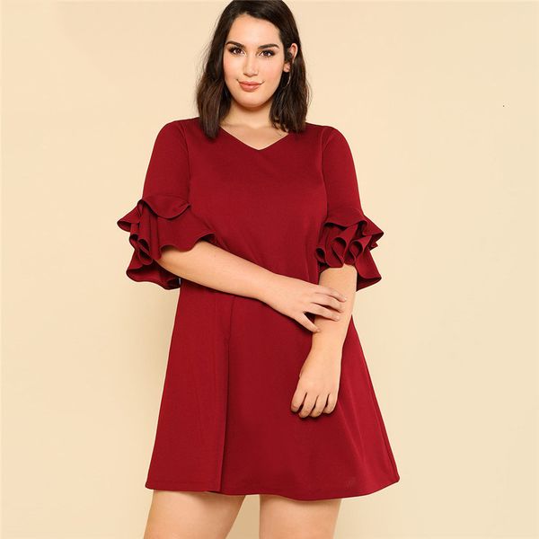designer dresses women clothes burgundy ruffle sleeve short sleeve elegant shift dress plus size women v neck swing dress mini dresses, Black;gray
designer dresses women clothes burgundy ruffle sleeve short sleeve elegant shift dress plus size women v neck swing dress mini dresses, Black;gray