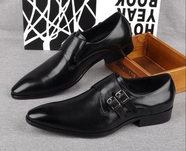 the first grain leather double buckle men's dress shoes british pointed toe business dress men's shoes, Black
the first grain leather double buckle men's dress shoes british pointed toe business dress men's shoes, Black