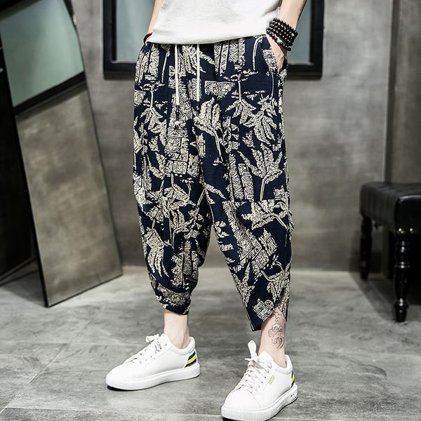 men's pants 2020 new summer harem pants loose large size cropped wide leg bloomers chinese style printed, Black
men's pants 2020 new summer harem pants loose large size cropped wide leg bloomers chinese style printed, Black