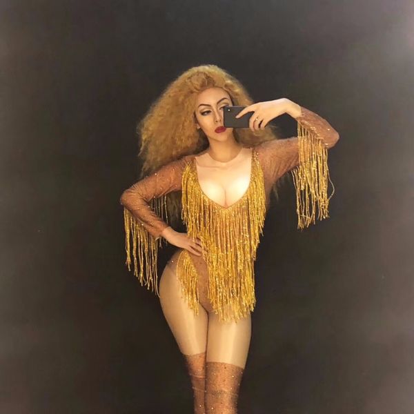 women stage gold tassel dj bodysuit stage wear dancer singer bling costumes nightclub party performance show dance costumes, Black;white
women stage gold tassel dj bodysuit stage wear dancer singer bling costumes nightclub party performance show dance costumes, Black;white