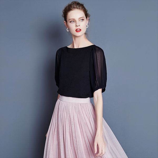 black t-shirt lantern half- t-shirt women's loose bubble middle sleeve 2020 breakfast chiffon lantern sleeve one-line collar top, White
black t-shirt lantern half- t-shirt women's loose bubble middle sleeve 2020 breakfast chiffon lantern sleeve one-line collar top, White