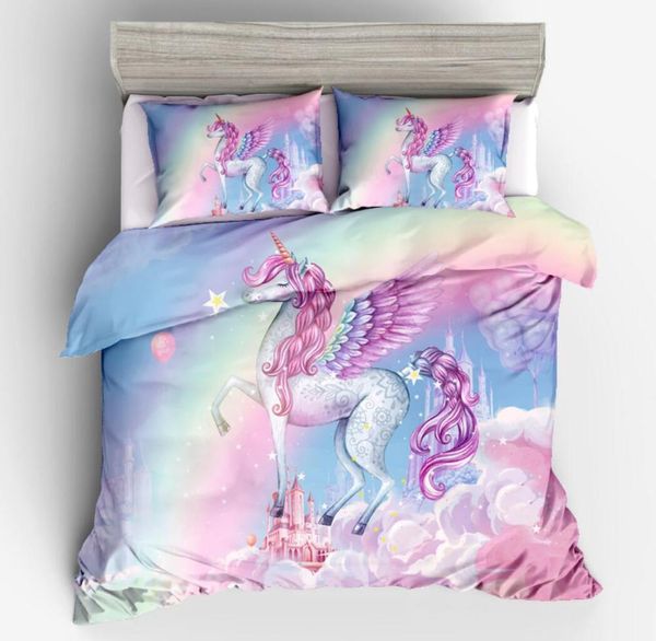 cartoon unicorn printed bedding set quilt cover duvet cover sets bed linen for girls