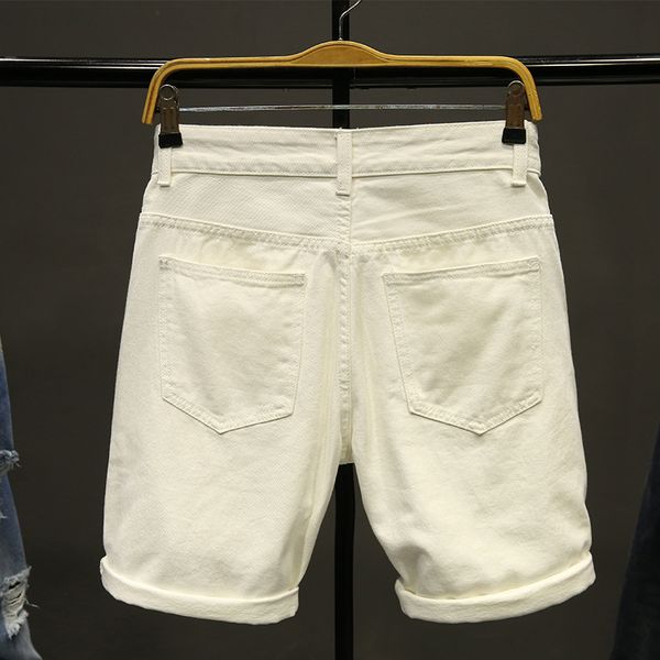 

MarchWind Summer White Men Ripped Loose Straight Jeans Short Fashion Hip Hop Bermuda Holes Male Solid Color Casual Beach Denim Shorts