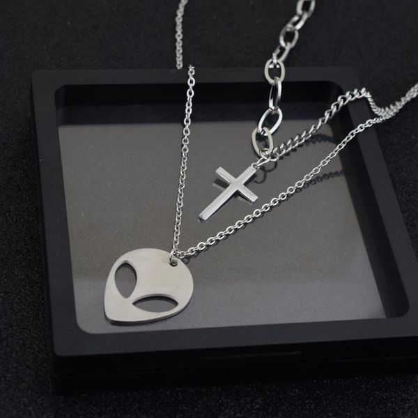pendant necklaces stainless steel alien cross double chain long for women dj hip hop street necklace men jewelry never fade, Silver
pendant necklaces stainless steel alien cross double chain long for women dj hip hop street necklace men jewelry never fade, Silver