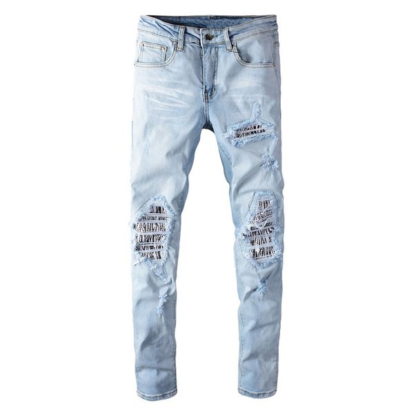 sokotoo men's pale light blue patchwork jeans fashion slim skinny holes ripped stretch denim pants
sokotoo men's pale light blue patchwork jeans fashion slim skinny holes ripped stretch denim pants