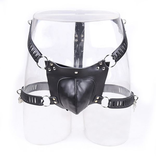 

faux leather men's waist and thigh harness jock briefs thong underwear clubwear erotic fetish lingerie outfit, Black;white