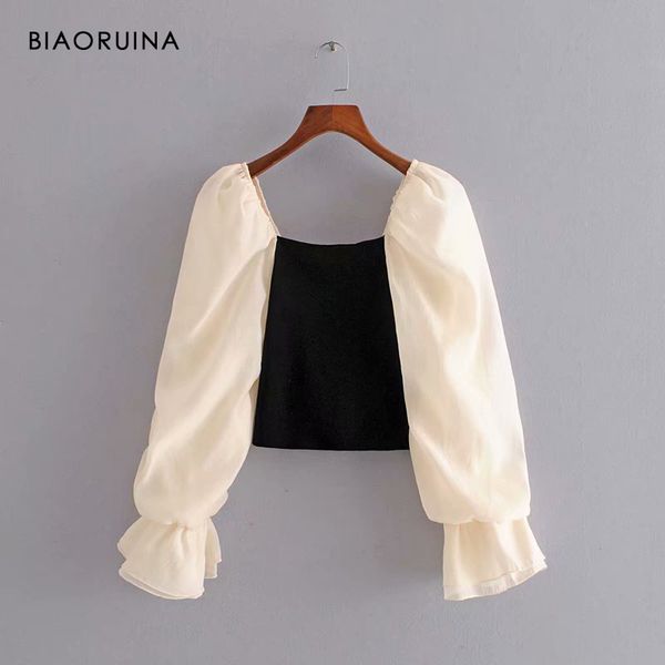 women's blouses & shirts biaoruina retro shirt beige long puff sleeve spliced black stretch slim wasit slash neck fashion summer blouse, White
women's blouses & shirts biaoruina retro shirt beige long puff sleeve spliced black stretch slim wasit slash neck fashion summer blouse, White
