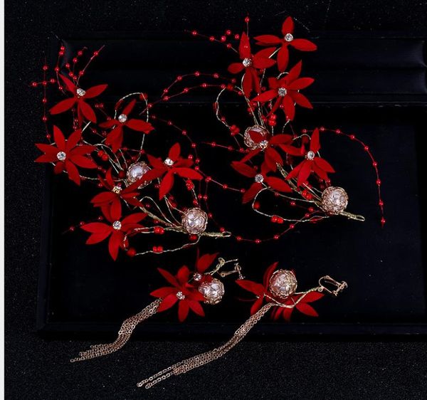 bridal jewelry new red flower hairband earring set headdress wedding jewelry, Silver
bridal jewelry new red flower hairband earring set headdress wedding jewelry, Silver