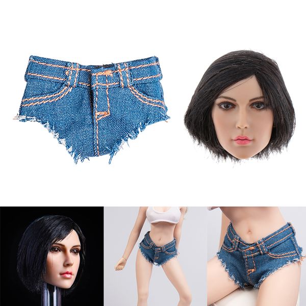 1/6 scale european and american head sculpt with short black hair and blue jeans shorts for 12\" female body toys
1/6 scale european and american head sculpt with short black hair and blue jeans shorts for 12\" female body toys