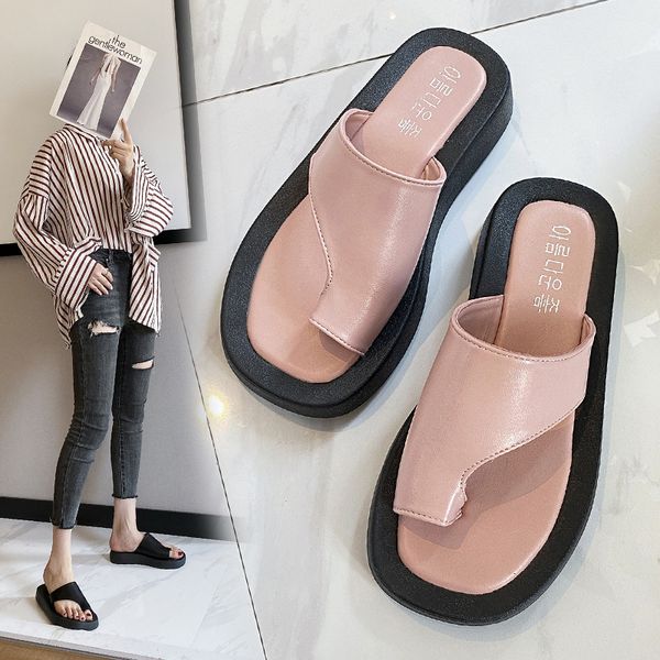 personalized flip flops women's casual platform slippers, Black