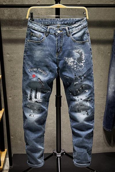 ah02192 fashion men's jeans 2020 runway european design party style men's clothing, Blue