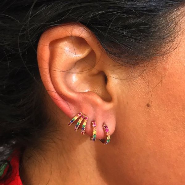 huggie hoop earring paved rainbow cubic zirconia cz fashion jewelry for women 925 sterling silver delicate minimal stunning earrings, Golden;silver
huggie hoop earring paved rainbow cubic zirconia cz fashion jewelry for women 925 sterling silver delicate minimal stunning earrings, Golden;silver