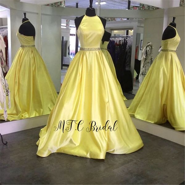 elegant long yellow evening dress halter backless beaded sashes satin formal occasion dresses 2019 custom made women party gowns, White;black
elegant long yellow evening dress halter backless beaded sashes satin formal occasion dresses 2019 custom made women party gowns, White;black