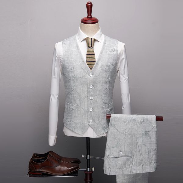 2020 new korean slim dress light gray linen single-breasted suit three-piece suit (jacket + waistcoad + pant, White;black
2020 new korean slim dress light gray linen single-breasted suit three-piece suit (jacket + waistcoad + pant, White;black