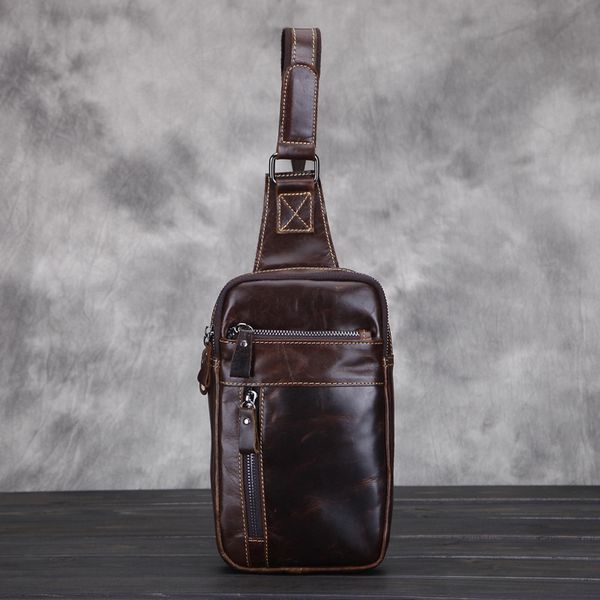 leather men's chest bag retro leather casual men's bag men genuine chest bags