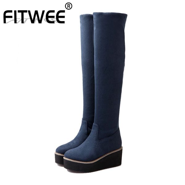fitwee women high heels thick bottom over the knee boots wedges platform daily office shoes woman long botas size 32-43, Black
fitwee women high heels thick bottom over the knee boots wedges platform daily office shoes woman long botas size 32-43, Black