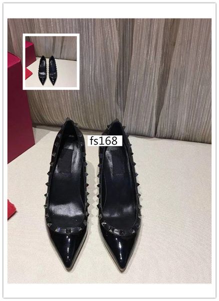 luxury patent leather women pointed toe studs pumps rivet stiletto wedding high heels 8.5cm with box, Black
luxury patent leather women pointed toe studs pumps rivet stiletto wedding high heels 8.5cm with box, Black