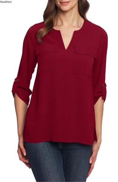 houthion women's blouse slim and sweet summer fashion v-neck double pockets can pull sleeves 3/4 sleeves loose chiffon blouse, White
houthion women's blouse slim and sweet summer fashion v-neck double pockets can pull sleeves 3/4 sleeves loose chiffon blouse, White
