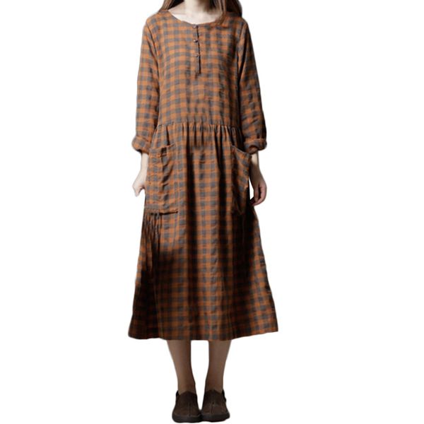 2018 fashion summer dress female women iattice long sleeves big pocket cotton and linen loose long dress robe vestidos, Black;gray
2018 fashion summer dress female women iattice long sleeves big pocket cotton and linen loose long dress robe vestidos, Black;gray