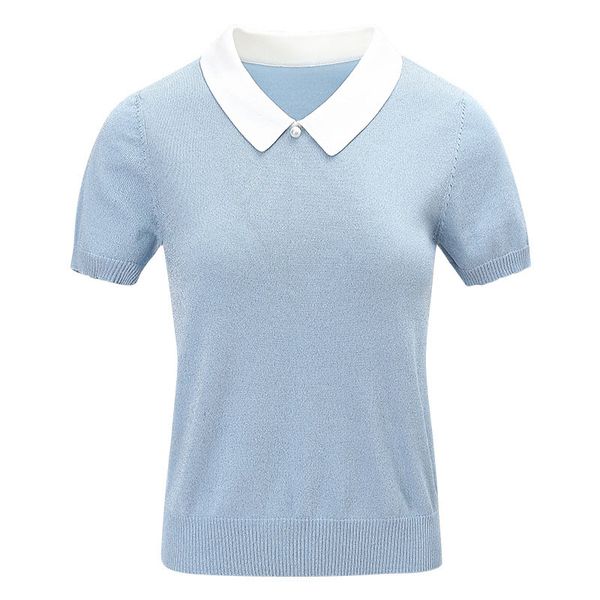2019 summer new women's pullovers spliced casual style short sleeve lapel shirt for women, White
2019 summer new women's pullovers spliced casual style short sleeve lapel shirt for women, White