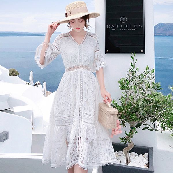 shtonghua runway 2019 summer party lace dress fashion women lace hollow out dresses vintage v neck mid calf dress, Black;gray
shtonghua runway 2019 summer party lace dress fashion women lace hollow out dresses vintage v neck mid calf dress, Black;gray