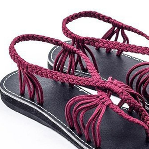 

casual beach flat bottom women sandals shoes breathable open toe fashion ankle strap knot braided cross bandage gladiator summer, Black