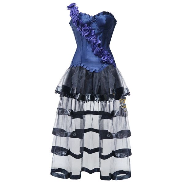 women corset skirt dancing outfit one shoulder rose flowers satin overbust corset and beading mesh hi-lo skirt, Black;white
women corset skirt dancing outfit one shoulder rose flowers satin overbust corset and beading mesh hi-lo skirt, Black;white
