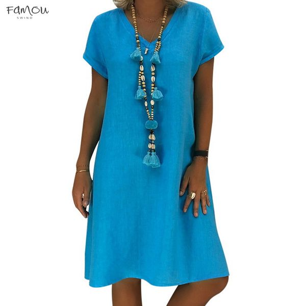 Fashion New Blue V Neck Vestidos Loose Beach Tunic Dress Women Boho Mini Dress Holiday Cotton Shirt Dresses Femme Designer
Fashion New Blue V Neck Vestidos Loose Beach Tunic Dress Women Boho Mini Dress Holiday Cotton Shirt Dresses Femme Designer