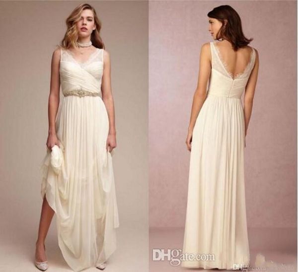 2019 new ivory sheath chiffon wedding dresses v neck ruffles zipper back with crystal beaded sash vintage summer beach wedding gowns 1300, White
2019 new ivory sheath chiffon wedding dresses v neck ruffles zipper back with crystal beaded sash vintage summer beach wedding gowns 1300, White