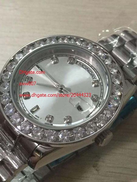 sapphire day-date 41 mm stainless steel white dial big diamond automatic mechanical mens men's watch watches, Slivery;brown
sapphire day-date 41 mm stainless steel white dial big diamond automatic mechanical mens men's watch watches, Slivery;brown