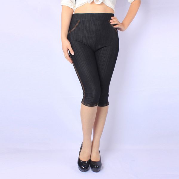 large size -5xl imitation jeans high elasticity women leggings high waist solid color pocket knee-length pant casual legging, Black
large size -5xl imitation jeans high elasticity women leggings high waist solid color pocket knee-length pant casual legging, Black