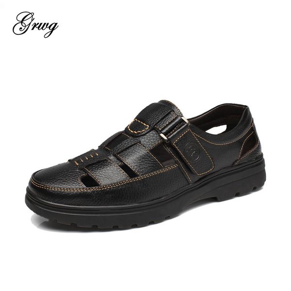 grwg new fashion summer beach breathable men sandals genuine leather men's sandal man causal shoes plus size 38-46, Black
grwg new fashion summer beach breathable men sandals genuine leather men's sandal man causal shoes plus size 38-46, Black