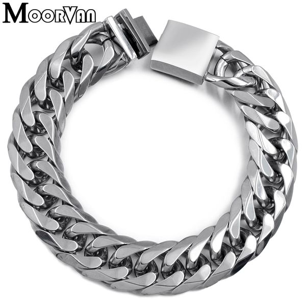 moorvan sale item for man bracelet 22cm 16mm cool mens bracelets,his gift,stainless steel cut link chain,male accessory v718, Golden;silver