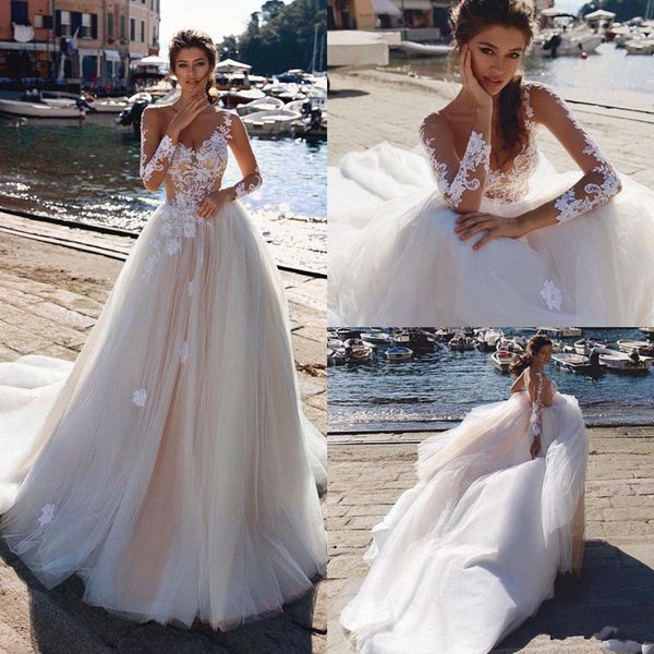 2020 long sleeve wedding dresses a line sheer jewel neck sweep train bohemian boho wedding dress custom made garden robes de mariée, White
2020 long sleeve wedding dresses a line sheer jewel neck sweep train bohemian boho wedding dress custom made garden robes de mariée, White