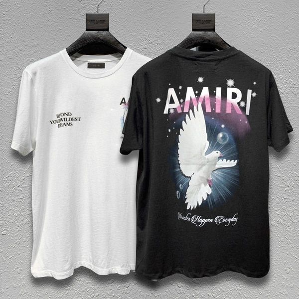2020 designer high street european and american street tide amiri short-sleeved t-shirt amiri peace dove stamp printed clothes casual, White;black
