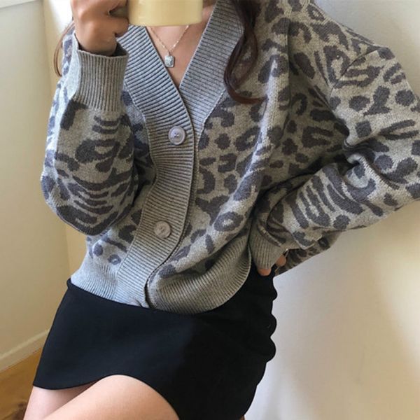 women autumn winter v neck leopard long sleeve sweater coat single breasted knitted cardigan jacket loose plus size outwear, White
women autumn winter v neck leopard long sleeve sweater coat single breasted knitted cardigan jacket loose plus size outwear, White