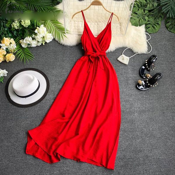 women 2019 summer dress vintage red white black v neck sashes dress sleeveless spaghetti strap a line dress vestido, Black;gray 
women 2019 summer dress vintage red white black v neck sashes dress sleeveless spaghetti strap a line dress vestido, Black;gray
